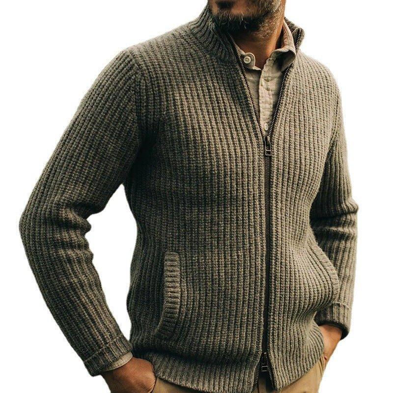 Pull en laine pour homme, haut zippé rétro