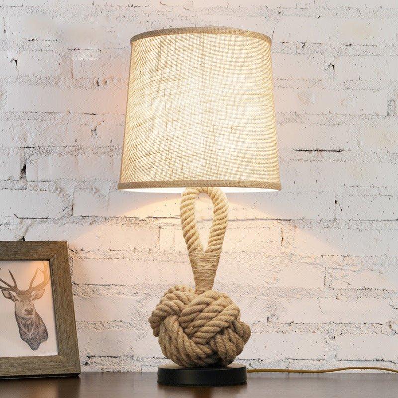 Lampe de chevet rétro en métal et corde de chanvre
