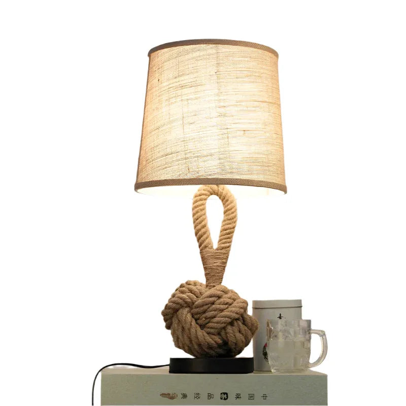 Lampe de chevet rétro en métal et corde de chanvre