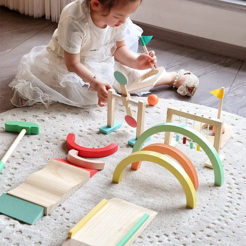 Mini-golf jouet en bois éducatif interactif parent-enfant