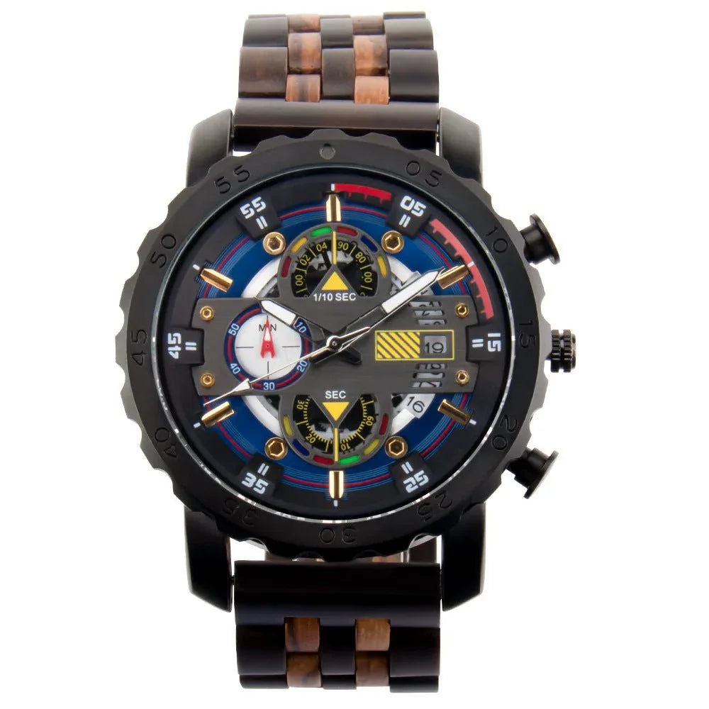 Montre en bois multifonctionnelle lumineuse à grand cadran pour hommes
