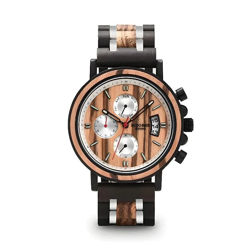 Montre multifonction en bois massif pour homme