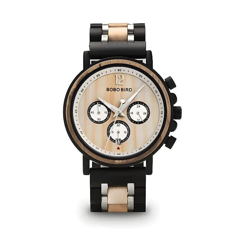 Montre multifonction en bois massif pour homme