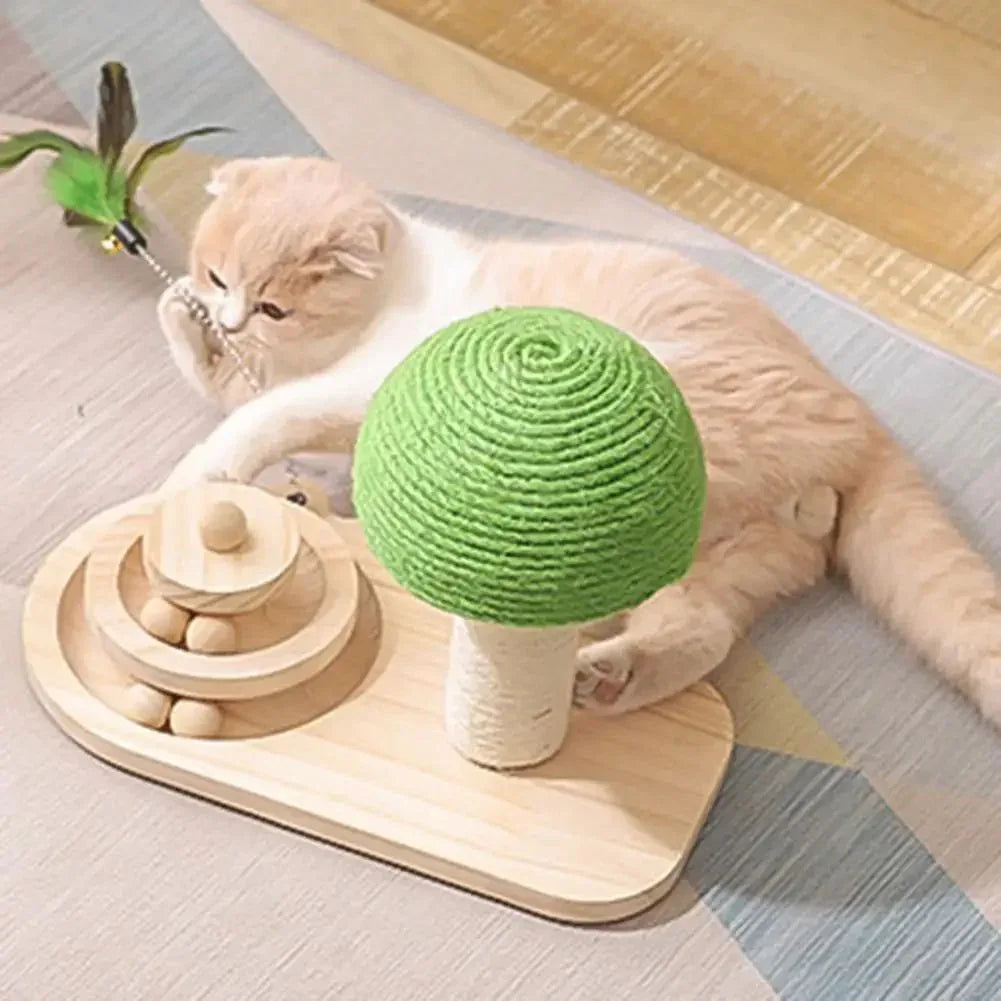 Katzenkratzbaum mit Kratzball in Pilzform