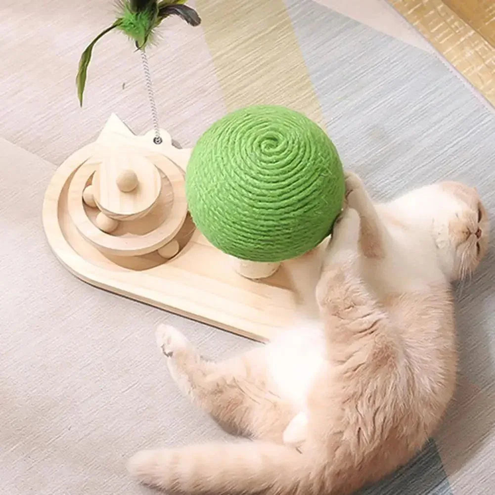 Katzenkratzbaum mit Kratzball in Pilzform