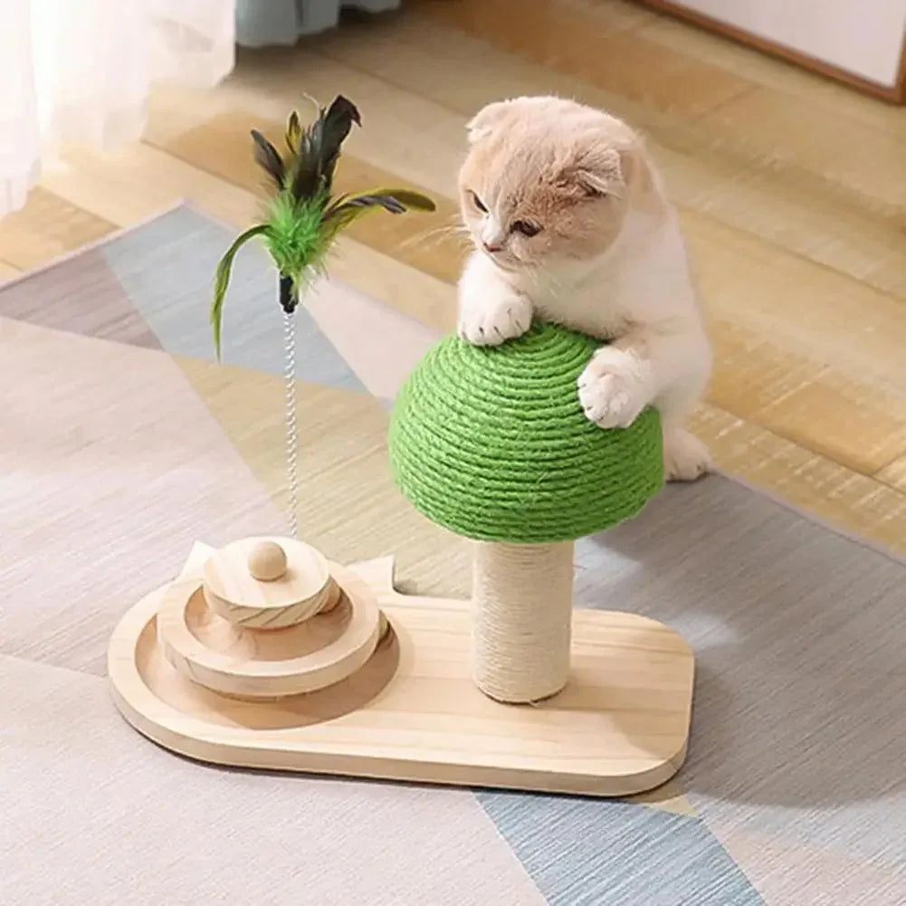 Katzenkratzbaum mit Kratzball in Pilzform