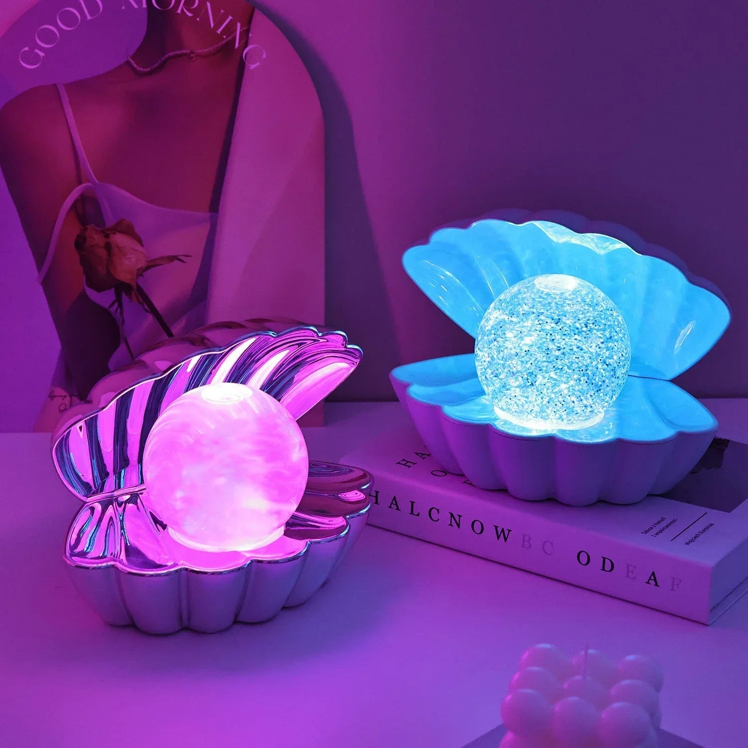 Veilleuse décorative en forme de coquillage avec lumière d'ambiance néon, petite lampe de chevet.