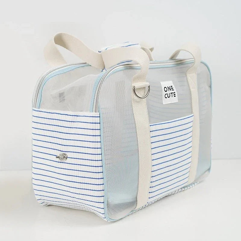Sac à bandoulière respirant rayé pour animaux de compagnie (chat, chien)