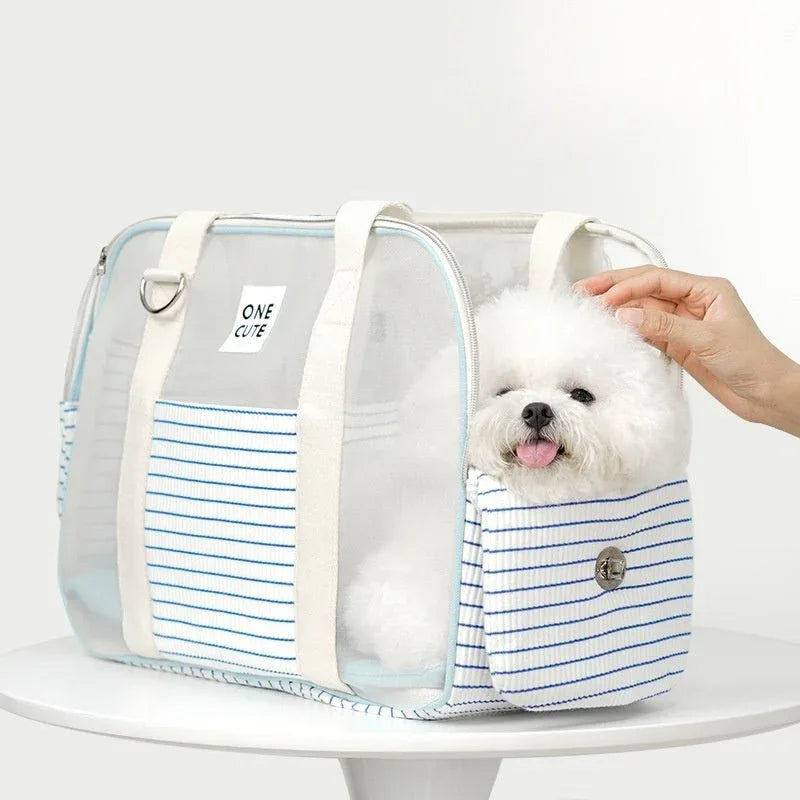 Sac à bandoulière respirant rayé pour animaux de compagnie (chat, chien)