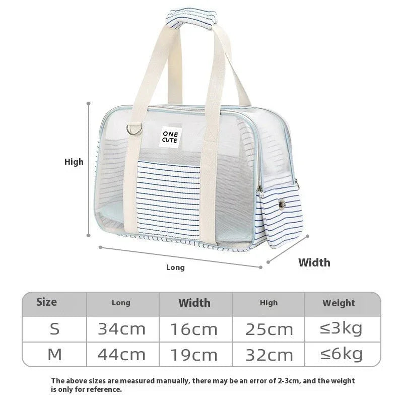 Sac à bandoulière respirant rayé pour animaux de compagnie (chat, chien)
