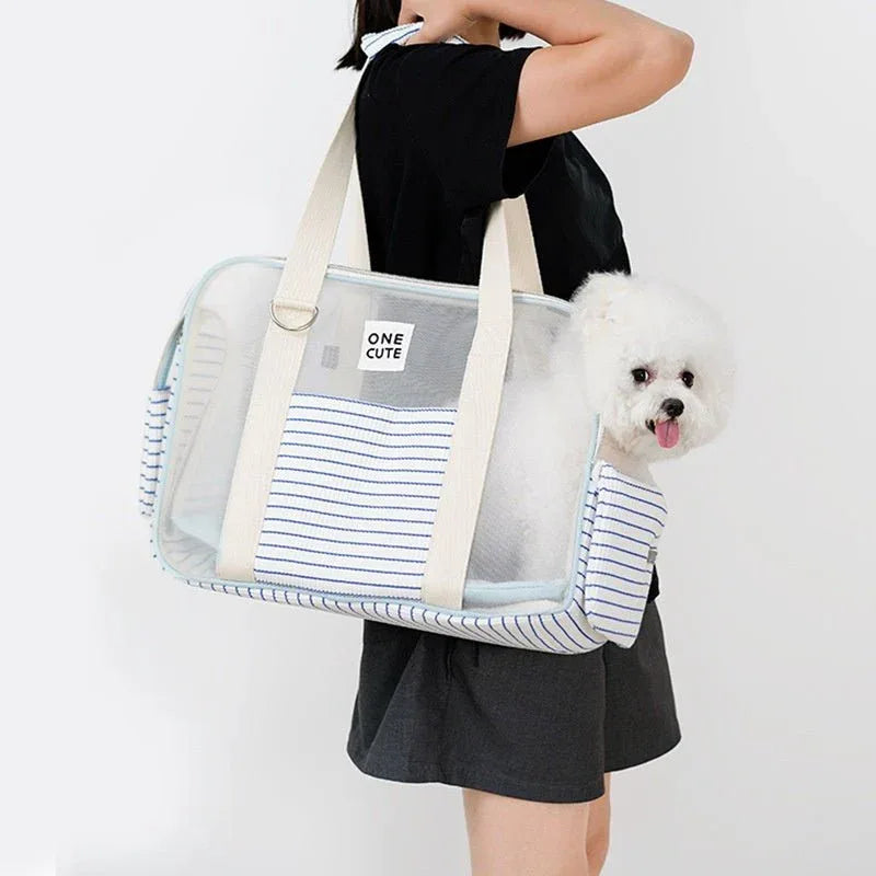 Sac à bandoulière respirant rayé pour animaux de compagnie (chat, chien)