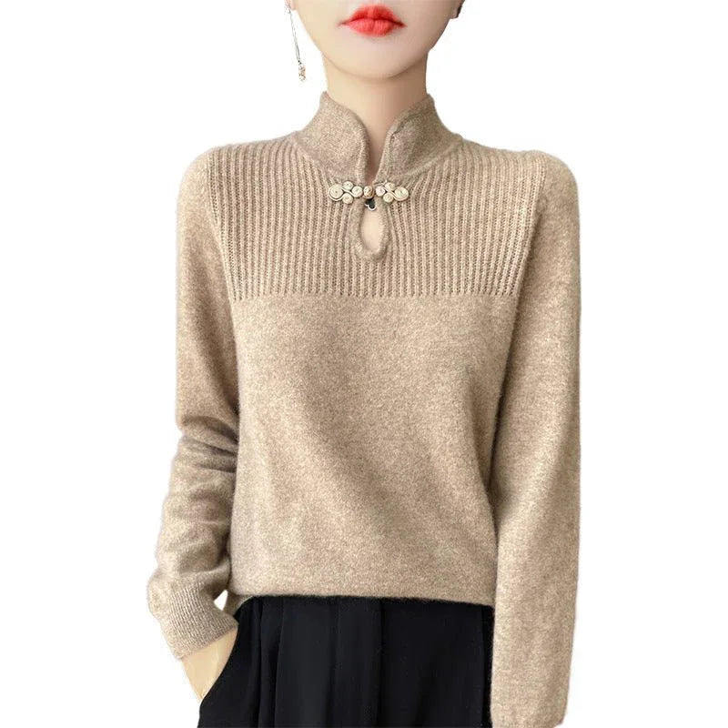 Chandail à Col Vertical avec Boucle Rétro pour Femme