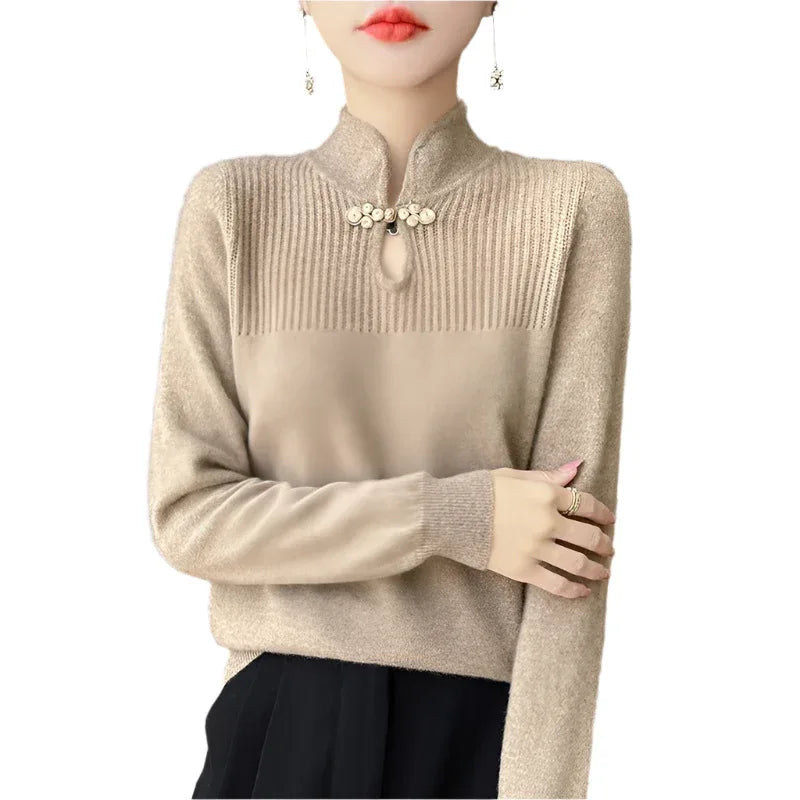 Chandail à Col Vertical avec Boucle Rétro pour Femme