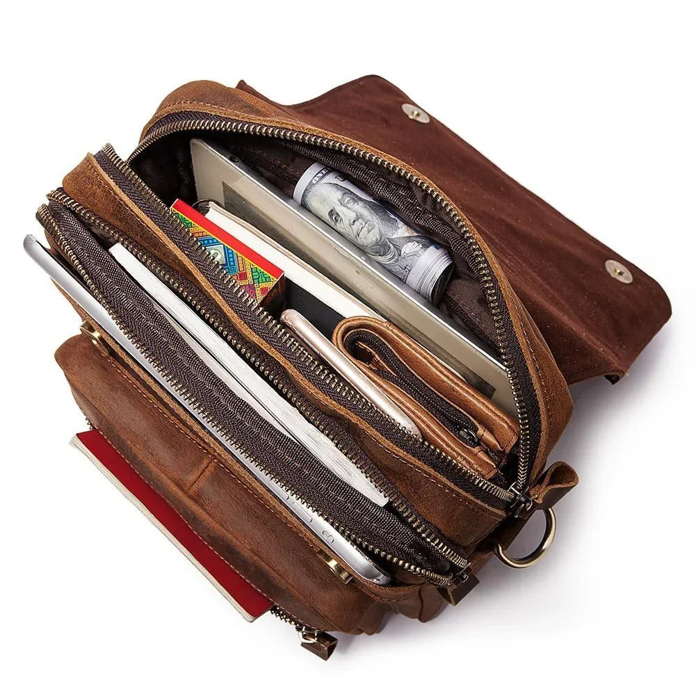 Sac de messager/porte-documents en cuir de vachette rétro pour hommes