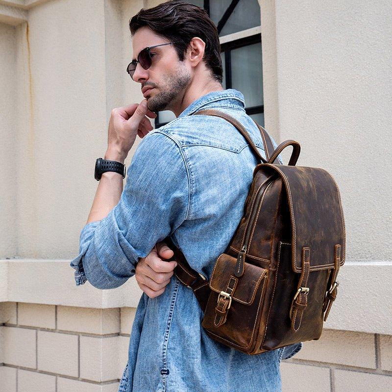Retro wasserdichter Lederrucksack für Herren