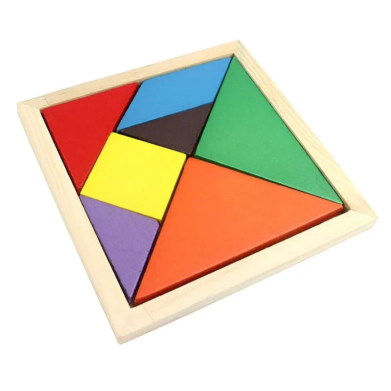 Kleines Tangram Farbenfrohes Holzbausteine Form Kognitives Puzzle Lernspielzeug