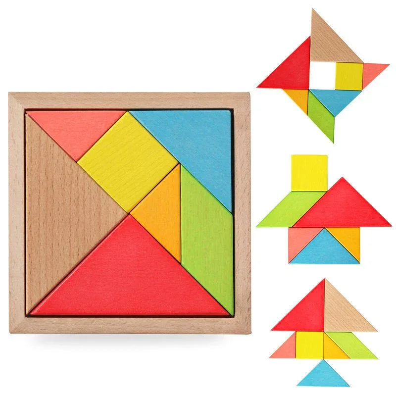 Kleines Tangram Farbenfrohes Holzbausteine Form Kognitives Puzzle Lernspielzeug