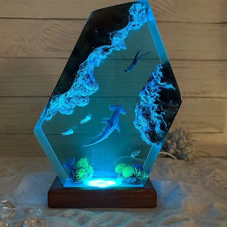 Petite Lampe de Chevet Requins-Marteaux en Bois Décoration