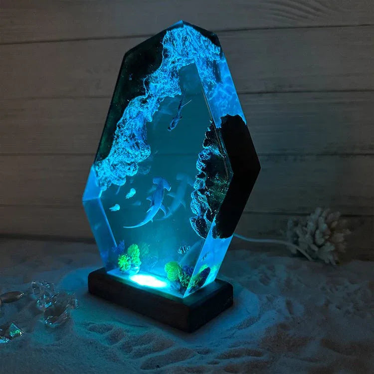 Petite Lampe de Chevet Requins-Marteaux en Bois Décoration