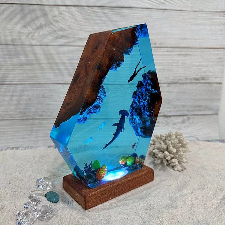 Petite Lampe de Chevet Requins-Marteaux en Bois Décoration