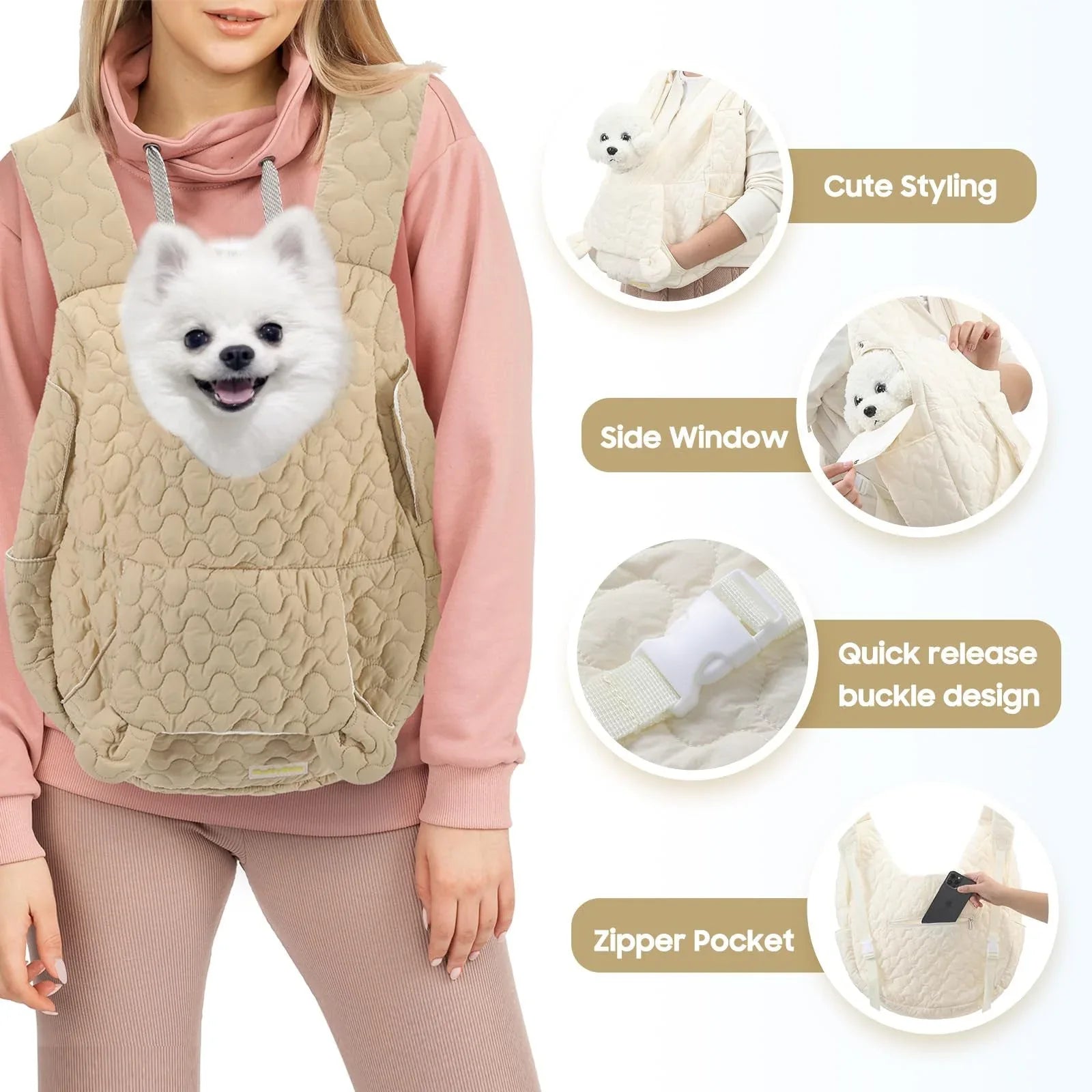 Sac de transport ventral souple, confortable et grande capacité pour animaux de compagnie (chat, chien)