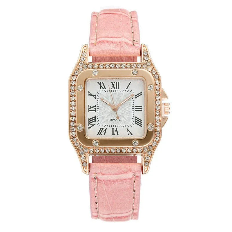 Montre à strass carrés pour femme