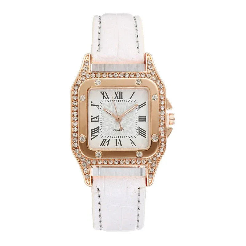 Montre à strass carrés pour femme