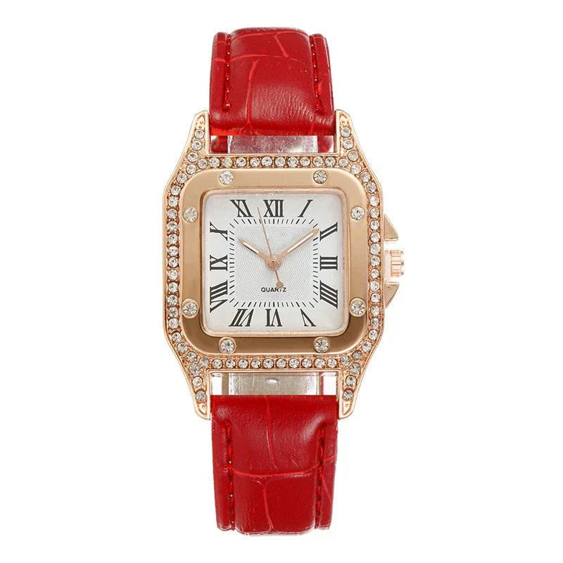Montre à strass carrés pour femme