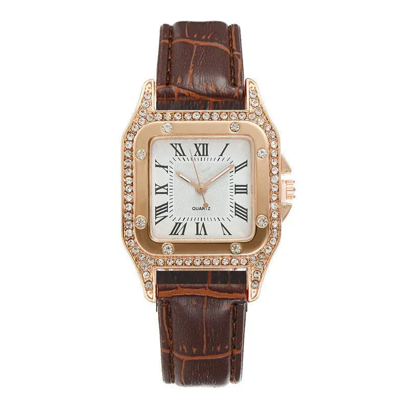 Montre à strass carrés pour femme