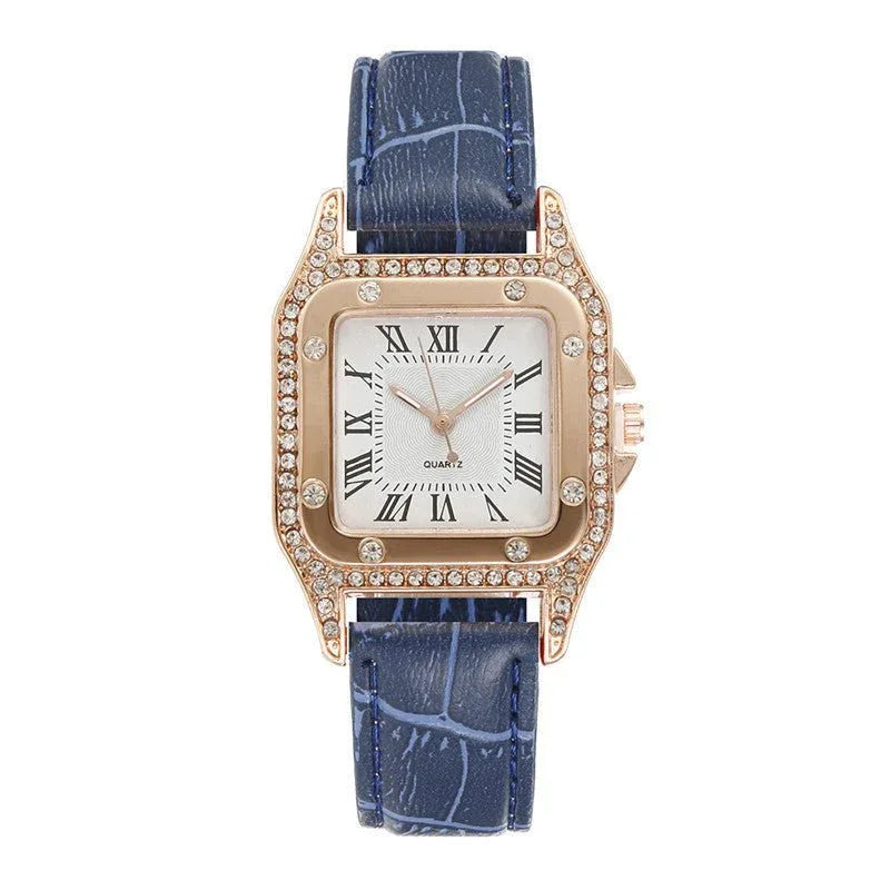 Montre à strass carrés pour femme