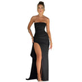 Trägerloses langes Kleid mit Schlitz für Brautjungfern und Hochzeitsfeiern für Damen