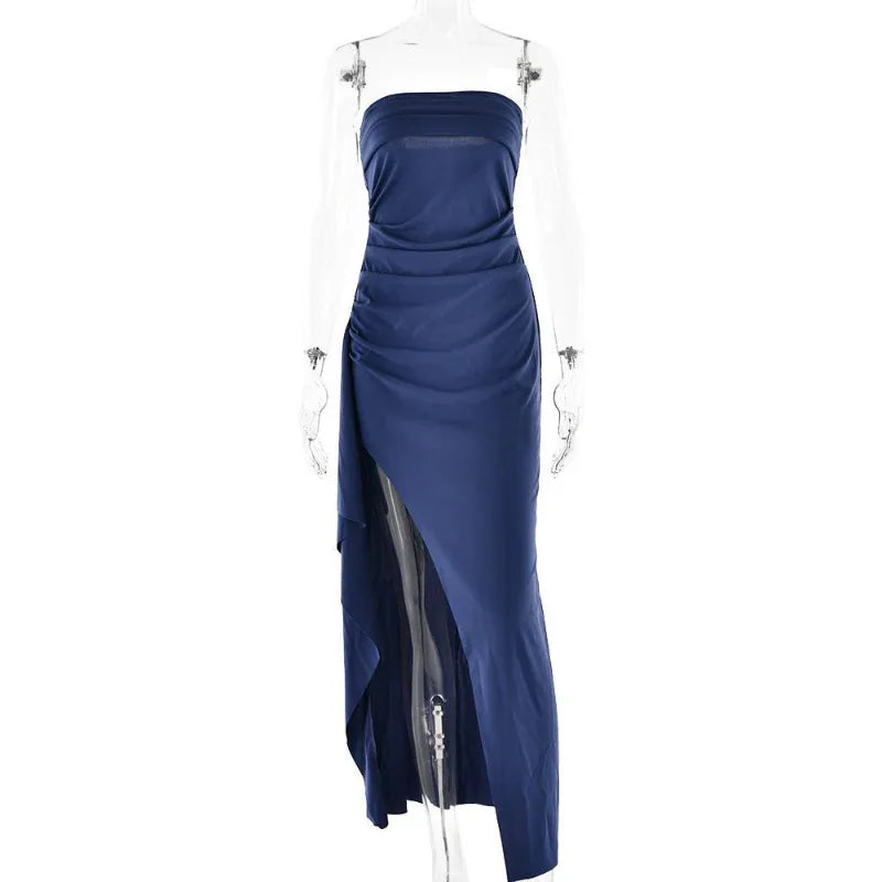 Trägerloses langes Kleid mit Schlitz für Brautjungfern und Hochzeitsfeiern für Damen