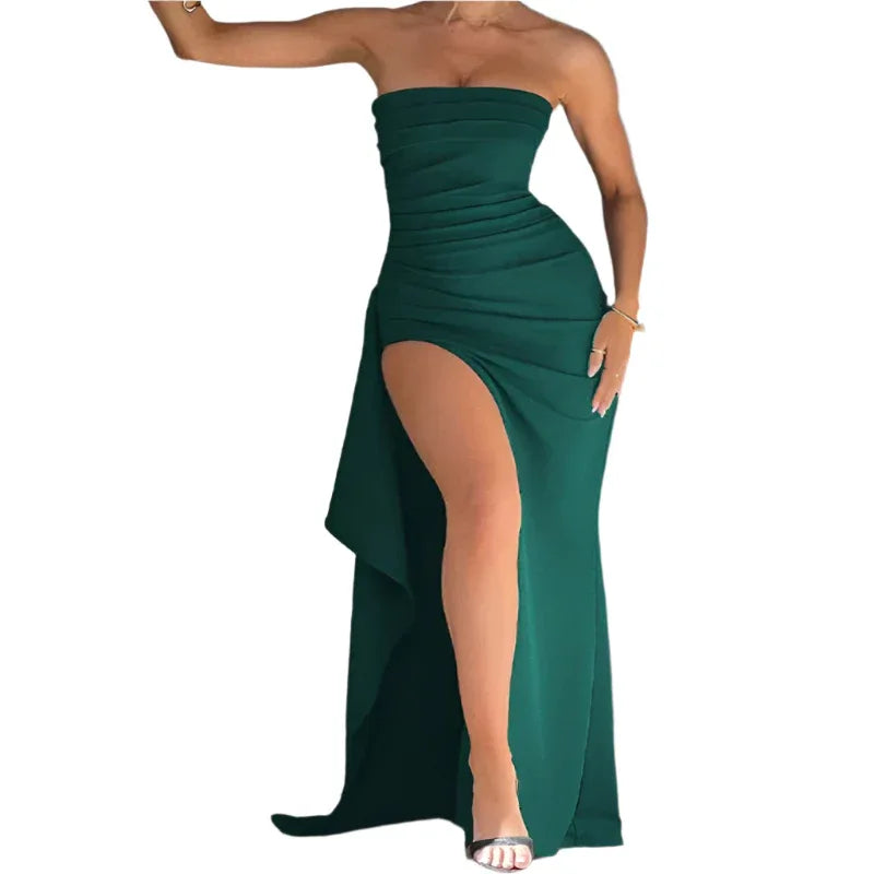 Trägerloses langes Kleid mit Schlitz für Brautjungfern und Hochzeitsfeiern für Damen