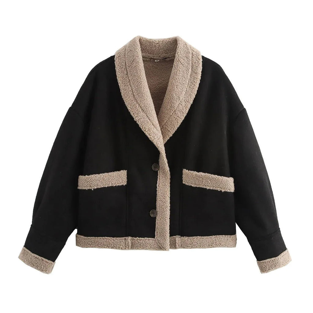 Manteau en suédine à col à revers avec poches Veste de mode hivernale pour femme