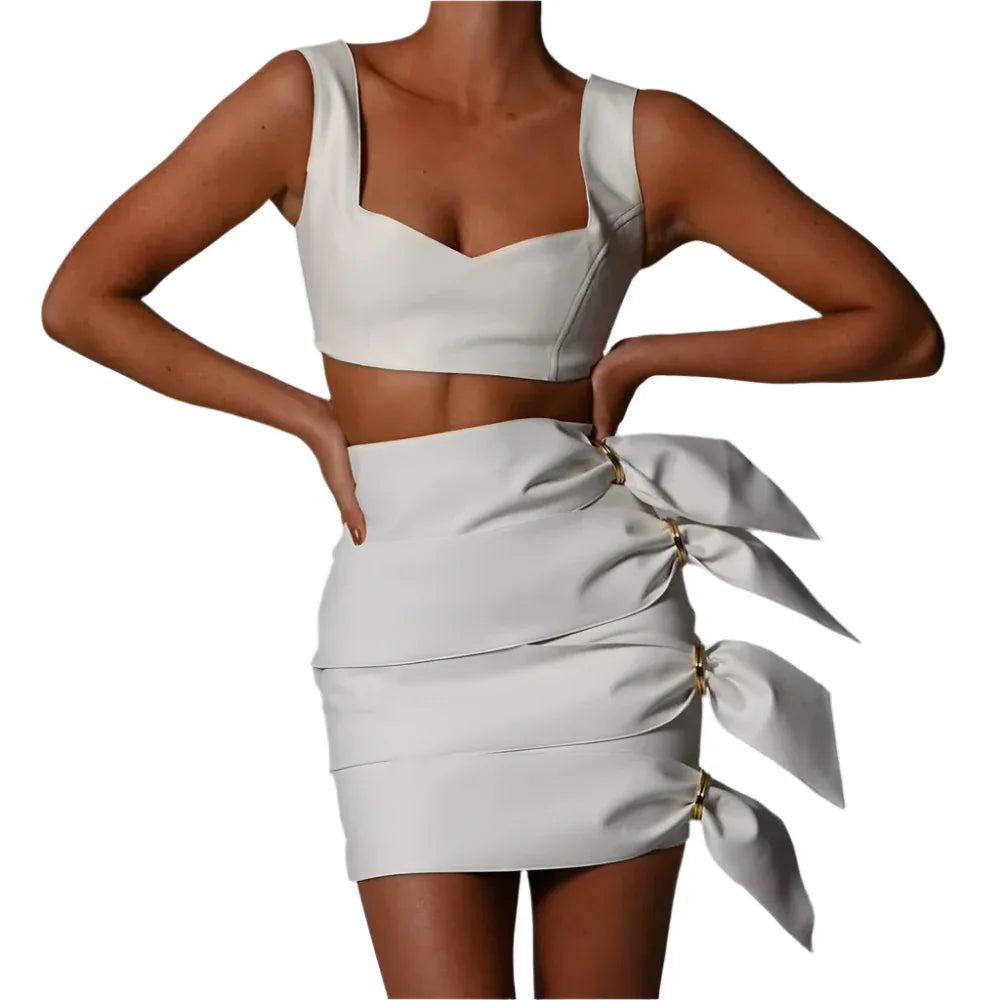 Crop-Top und Rock aus Kunstleder, zweiteiliges Set