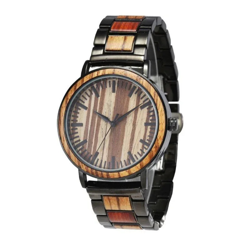 Montre à Quartz Étanche en Bois et Acier Inoxydable pour Affaires