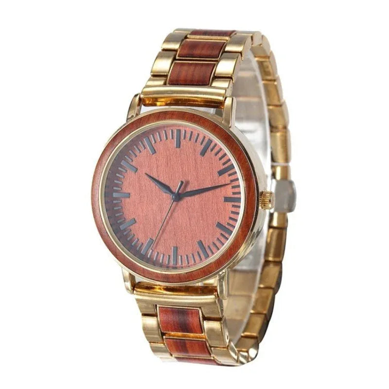 Montre à Quartz Étanche en Bois et Acier Inoxydable pour Affaires