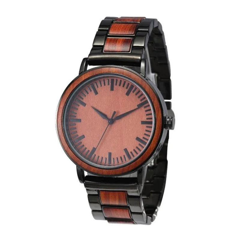 Montre à Quartz Étanche en Bois et Acier Inoxydable pour Affaires