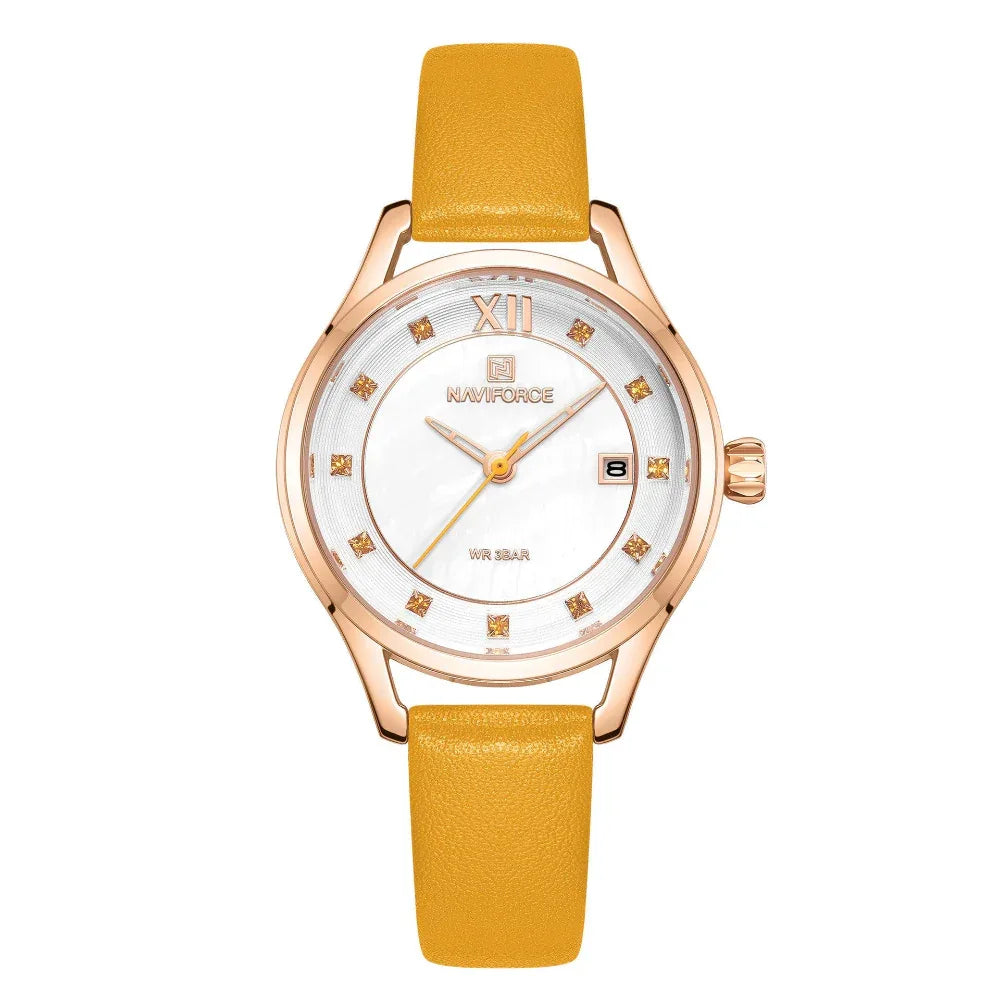 Wasserdichte Uhren mit PU-Lederarmband und Quarzuhrwerk für Damen