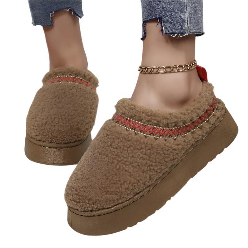 Chaussons d'intérieur et d'extérieur pour femmes à semelle épaisse et pelucheuse