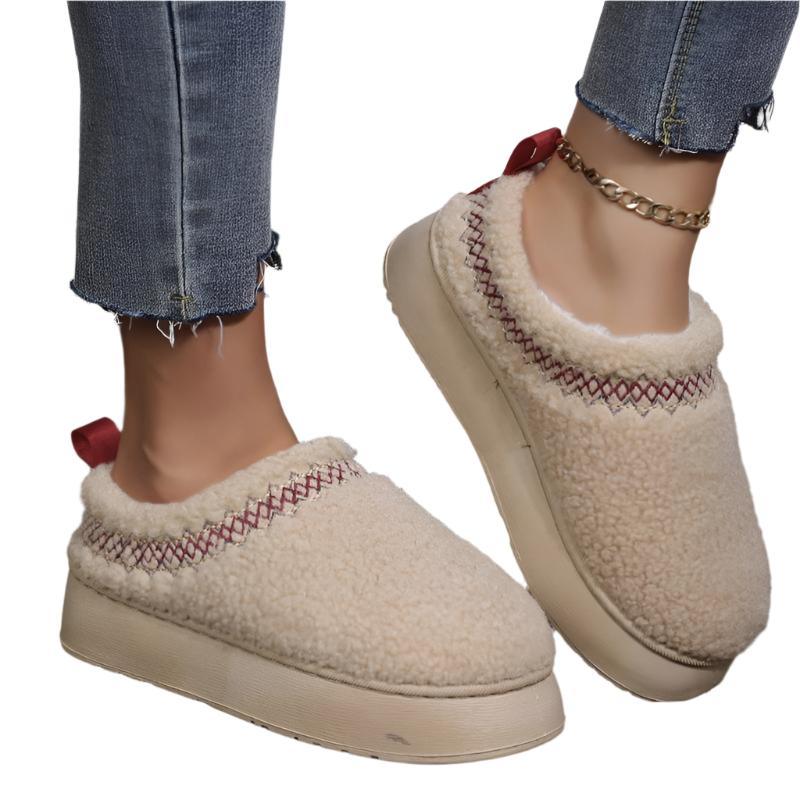 Chaussons d'intérieur et d'extérieur pour femmes à semelle épaisse et pelucheuse