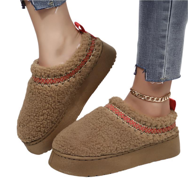 Chaussons d'intérieur et d'extérieur pour femmes à semelle épaisse et pelucheuse