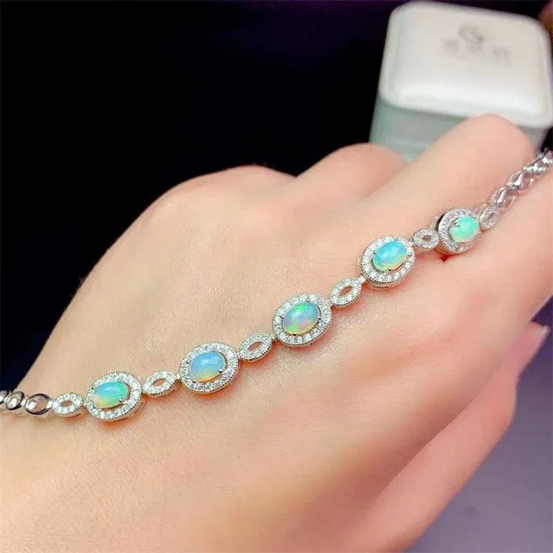Damenarmbänder aus 925er Sterlingsilber mit eingelegten natürlichen Opal-Edelsteinen