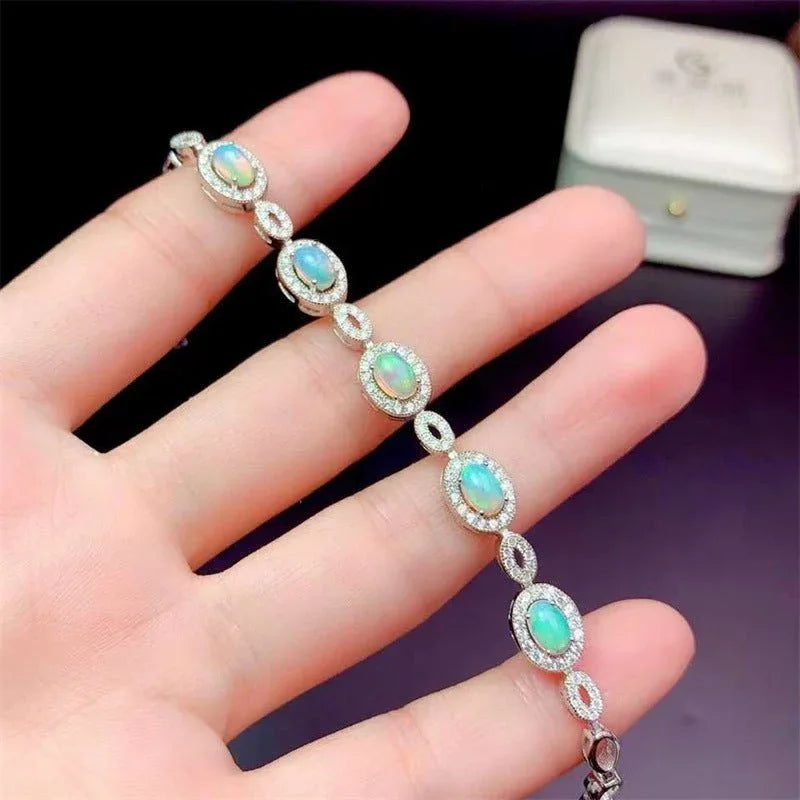 Damenarmbänder aus 925er Sterlingsilber mit eingelegten natürlichen Opal-Edelsteinen
