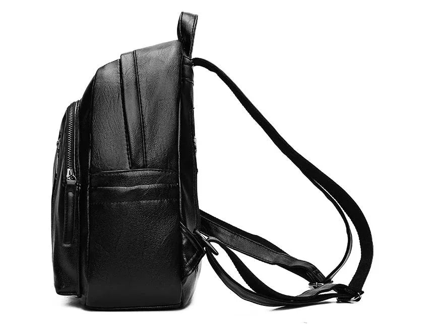 Damen-Rucksack aus schwarzem PU-Leder mit verstellbaren Trägern