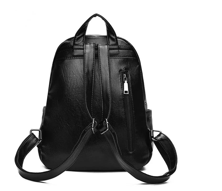 Damen-Rucksack aus schwarzem PU-Leder mit verstellbaren Trägern