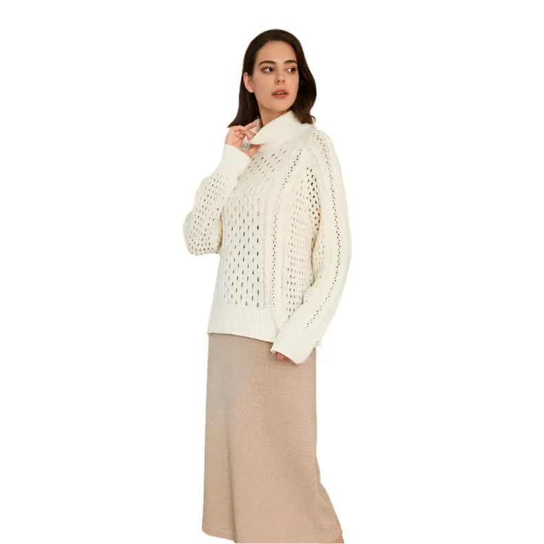 Pull à col roulé en laine mérinos respirant pour femme