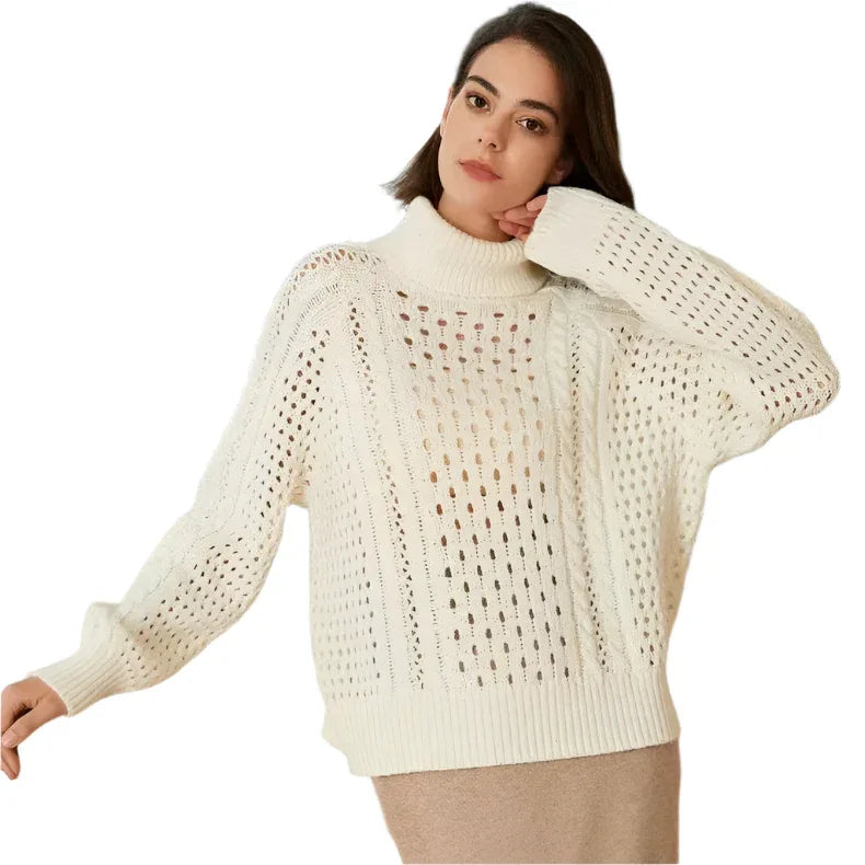 Pull à col roulé en laine mérinos respirant pour femme