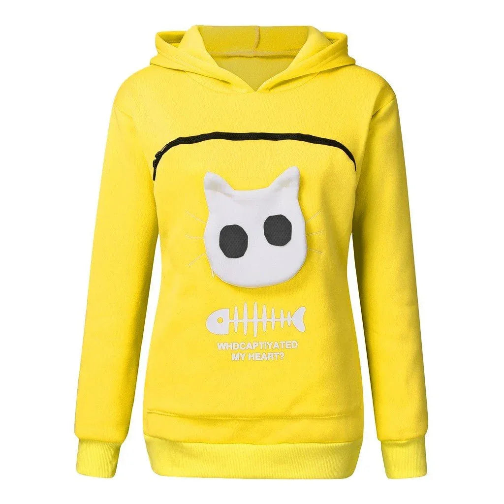 Damen-Sweatshirt mit Katzen-Haustier-Taschen-Design, Langarm-Hoodie