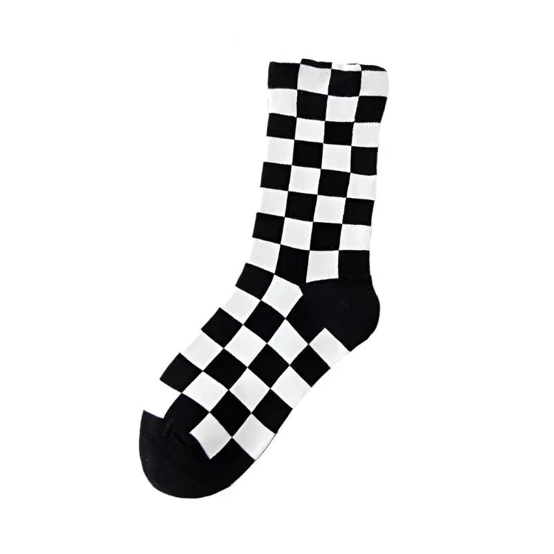 Damen Schachbrett Karo Kontrastfarbe Tube Socken